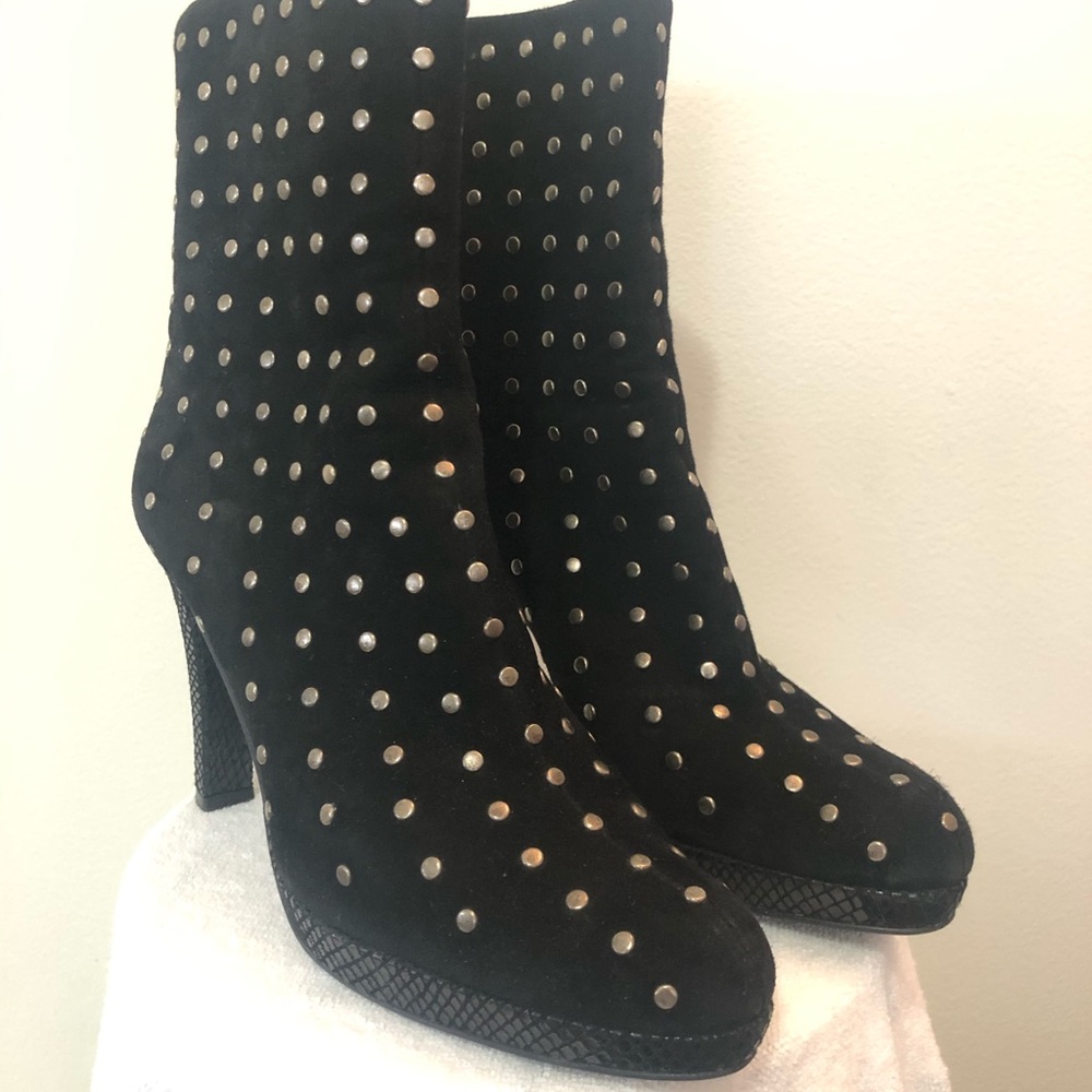Stuart Weitzman black suede w/gold studs boots
